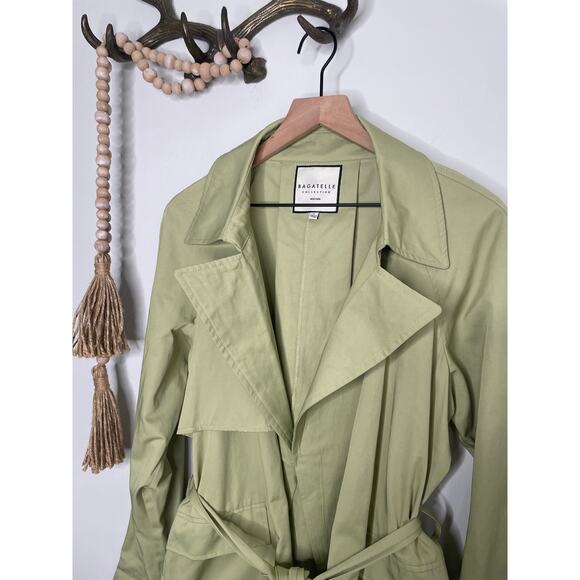 Bagatelle Trench Coat Size Large Green Sage Wrap Jacket - Picture 2 of 10